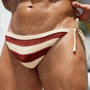 Manfinity Men's Striped Side Tie Crochet Bikini Swimwear Size L